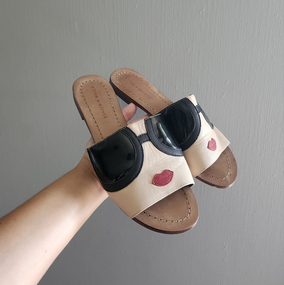 Alice + Olivia Stace Face Slide Stylish Black and Cream Women's Slides - Picture 2 of 7